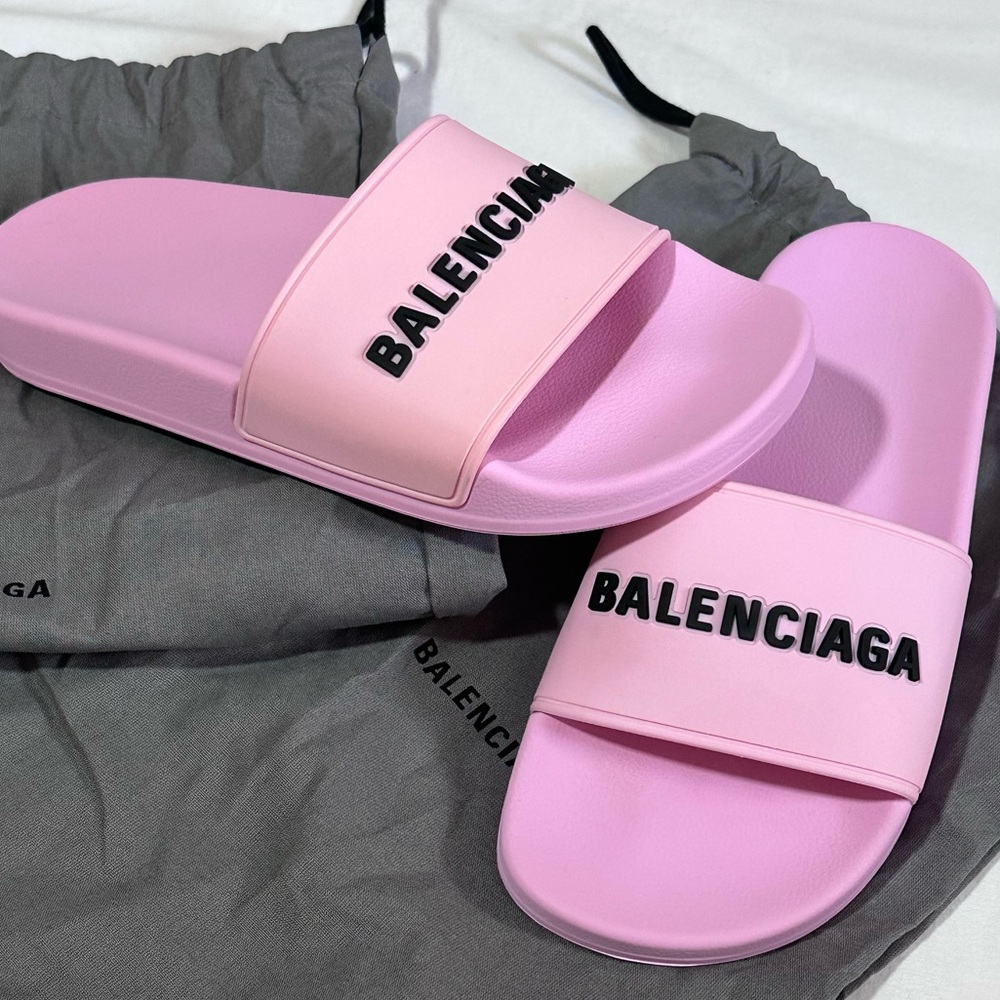 Balenciaga | Pink Pool Slides Logo Sandals | 36 - Picture 2 of 11